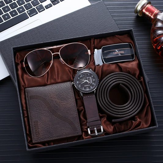 Men's Watch Set Gift Box, Belt Wallet Glasses Watch