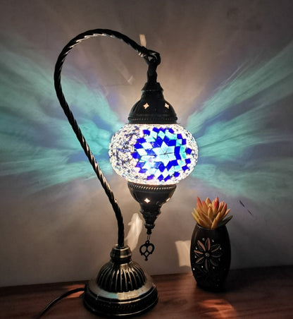 Mosaic Turkish Moroccan Glass Silver Base Swan Lamp ( WITHOUT BULB )