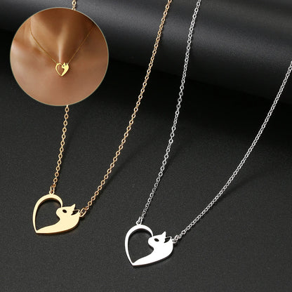 Women's Fashion Stainless Steel Heart Cat Hollow Pendant Necklace