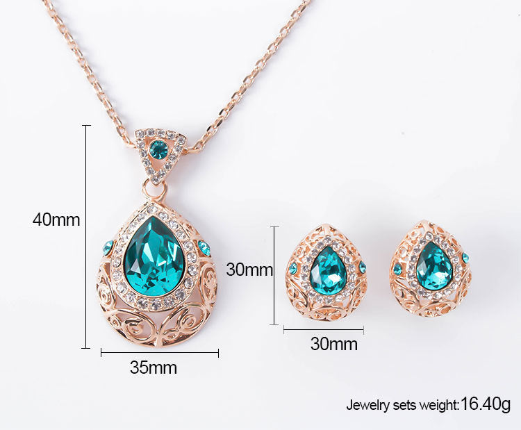 3 Pcs Hollow Pattern Faux Austrian Crystal Zircon Jewellery Set