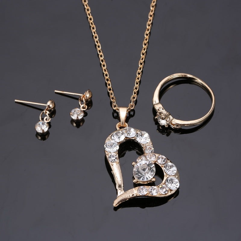 4 Pcs Rhinestone Heart Jewelry Set