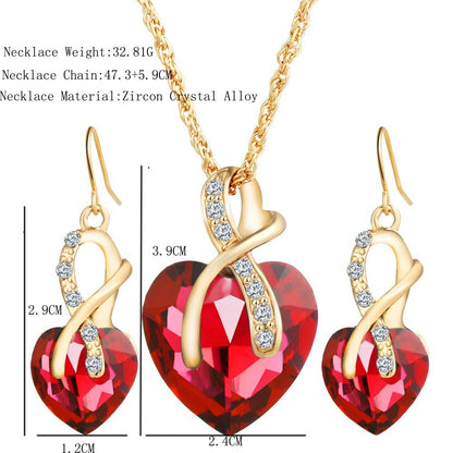 3 Pcs Heart Shaped Faux Austrian Crystal Zircon Jewellery Set