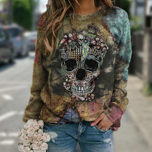 Women's Long Sleeve 3D Skull Print Sweatshirt