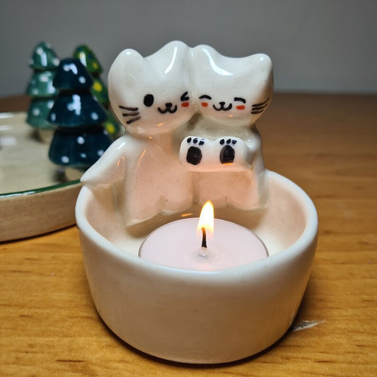 Resin Kitten-shaped Candlestick Ornaments