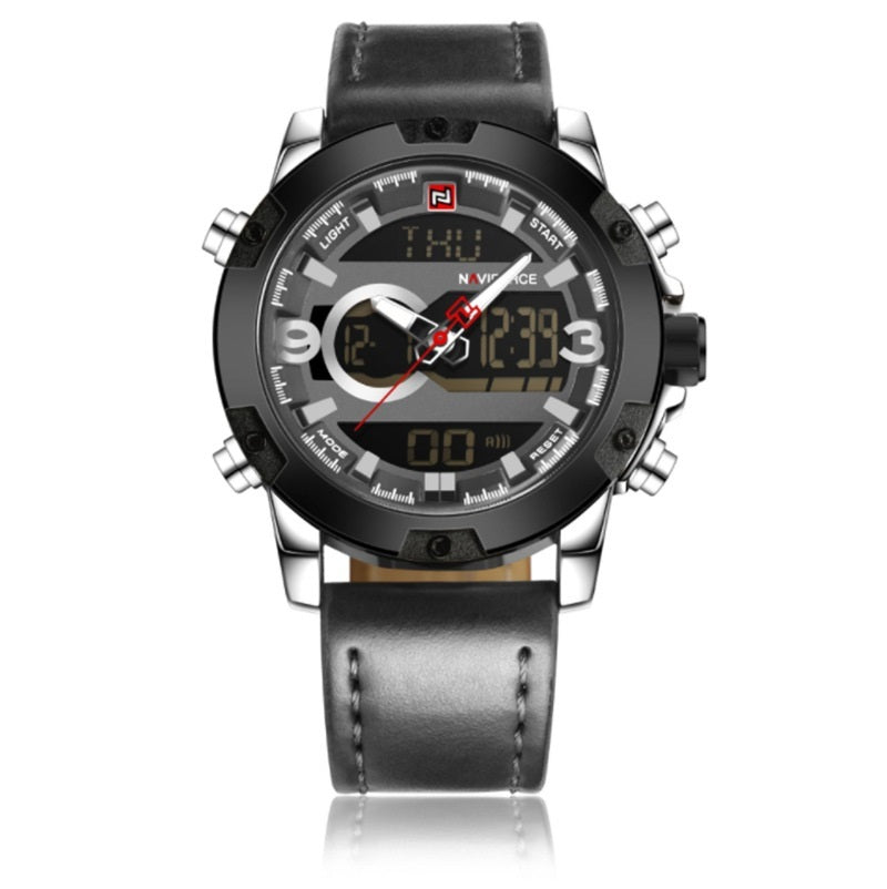 Men's Sport Leather Digital Army Military Watch