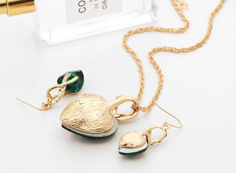 3 Pcs Heart Shaped Faux Austrian Crystal Zircon Jewellery Set