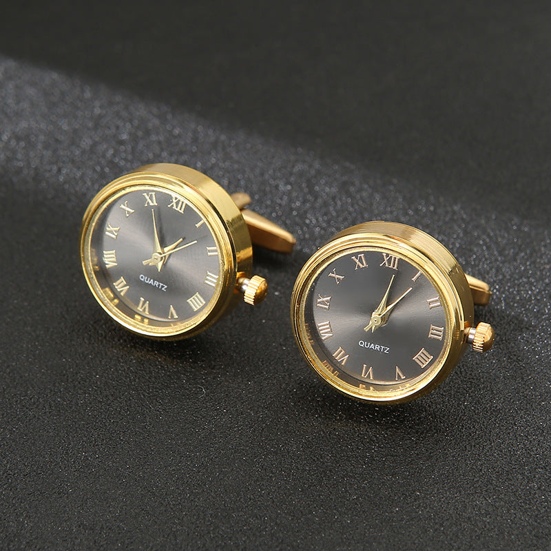 Men's Light Luxury Clock Rotatable Golden Cufflinks
