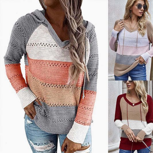 Women's Contrasting Knitted Sweater Hoodie