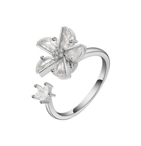 Women's Cubic Zirconia Spinning Flower Gold Ring