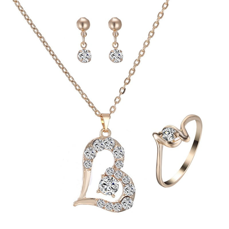 4 Pcs Rhinestone Heart Jewelry Set