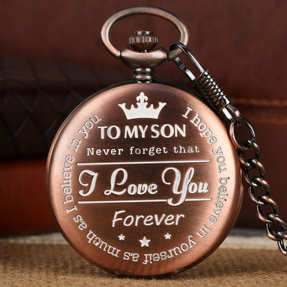 Men's Red Copper Engraved To My Son Classic Roman Numeral Commemorative Gift Pocket Watch