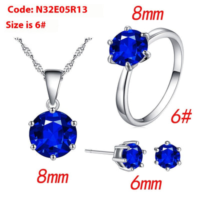 Women's Six-Claw Cubic Zirconia Necklace Ear Stud Ring Wedding Set