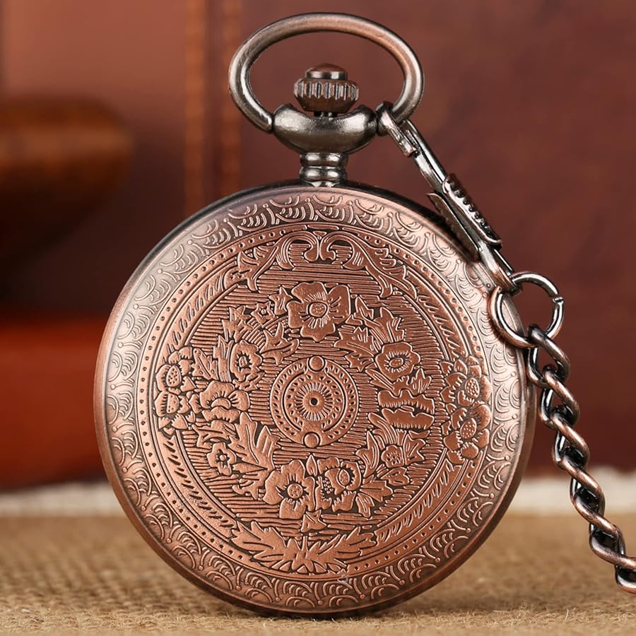 Men's Red Copper Engraved To My Son Classic Roman Numeral Commemorative Gift Pocket Watch