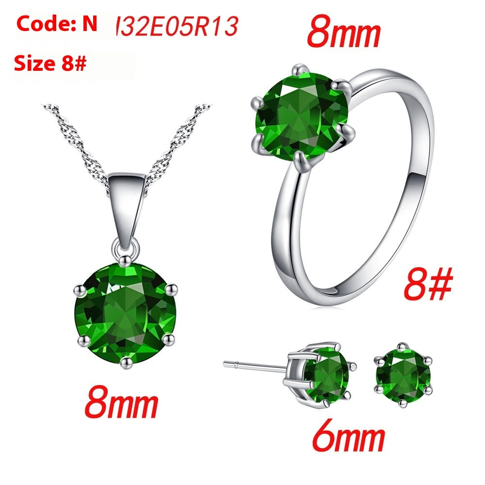 Women's Six-Claw Cubic Zirconia Necklace Ear Stud Ring Wedding Set