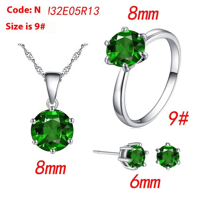 Women's Six-Claw Cubic Zirconia Necklace Ear Stud Ring Wedding Set