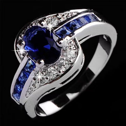 Women's Blue Cubic Zirconia & Rhinestones Crystal Inlaid Ring