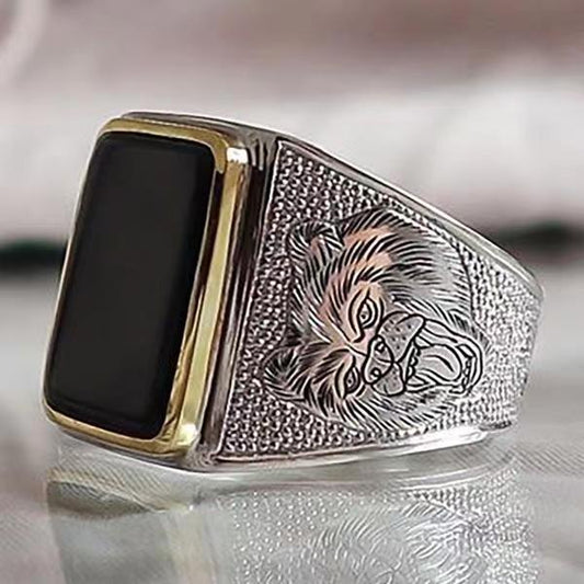 Men's Square Black Gemstone Ring