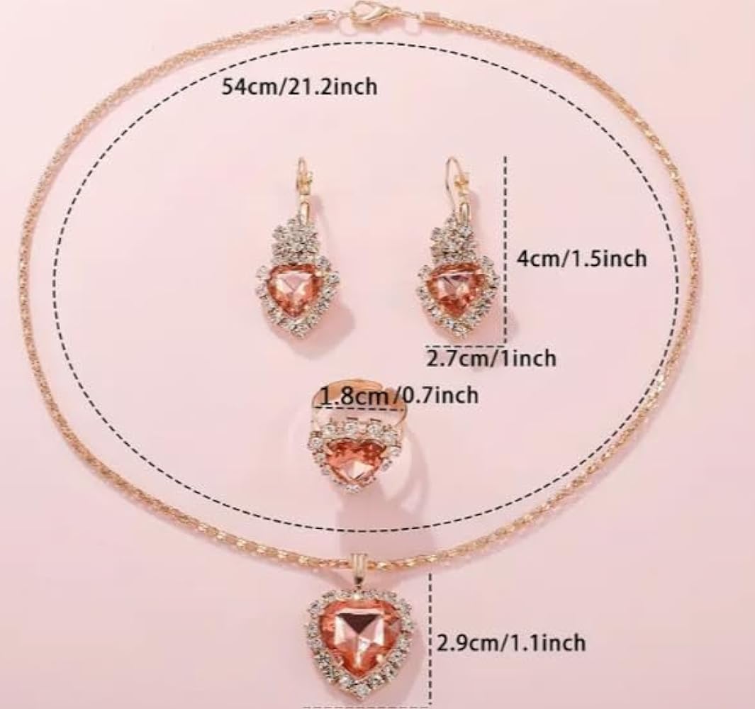 Women's 5 Pcs Luxury Pink Diamond Quartz Analog Watch & Jewellery Set