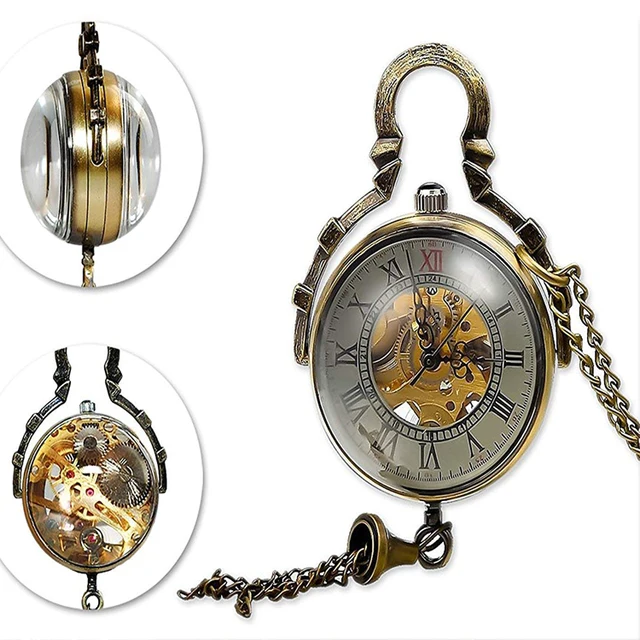 Antique Clear Crystal Ball Hollow Mechanical Pocket Watch